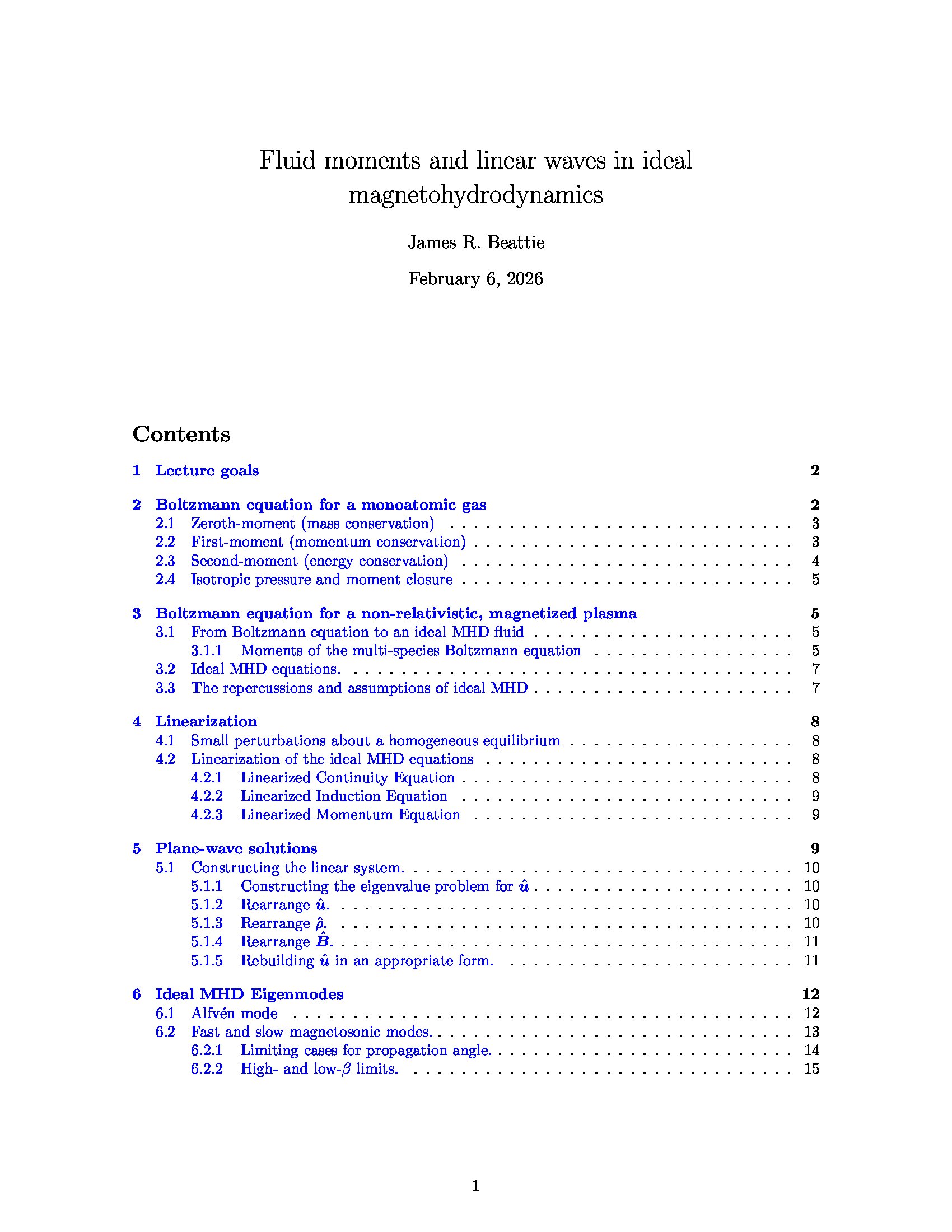 Preview slide for Fluid moments and linear waves in ideal magnetohydrodynamics