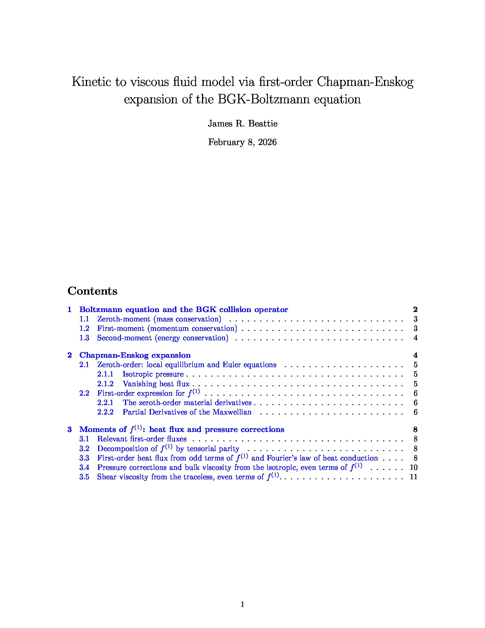 Preview slide for Kinetic to Viscous Fluid Model via First-Order Chapman-Enskog Expansion